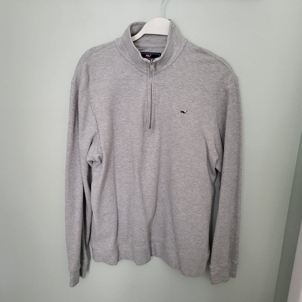 Vineyard Vines Men Medium 1/4 Zip Gray Long‎ Sleeeve Pullover Cotton Preppy
